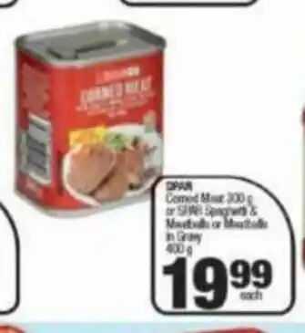 Spar SPAR Corned Meat 300g or SPAR Spaghetti & Meatballs in Gravy 400g offer