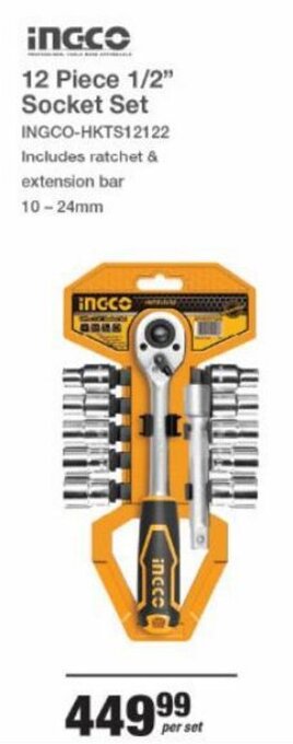 Mica Ingco 12 Piece 1/2" Socket Set 10-24mm offer