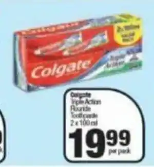 Spar Colgate Triple Action Flouride Toothpaste 2x100ml offer