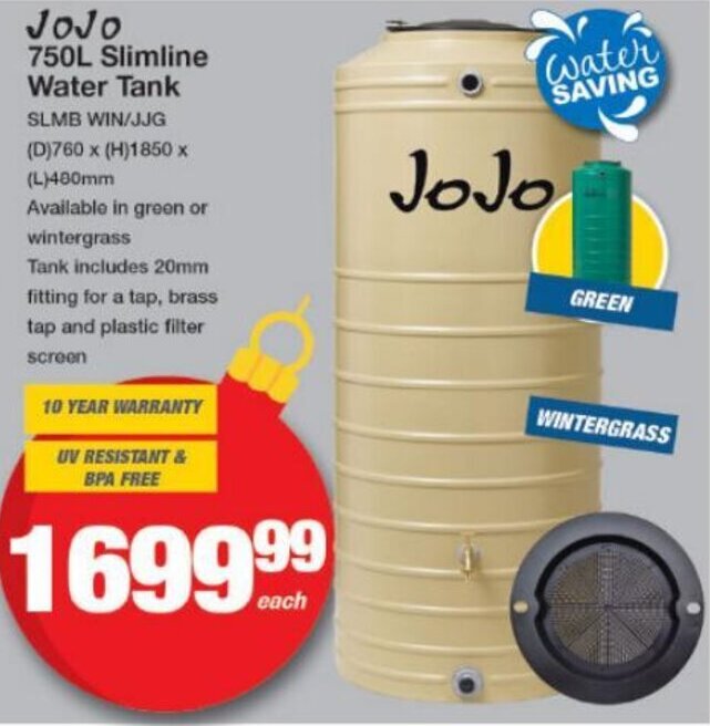 Jojo Slimline Water Tank 750L offer at Mica