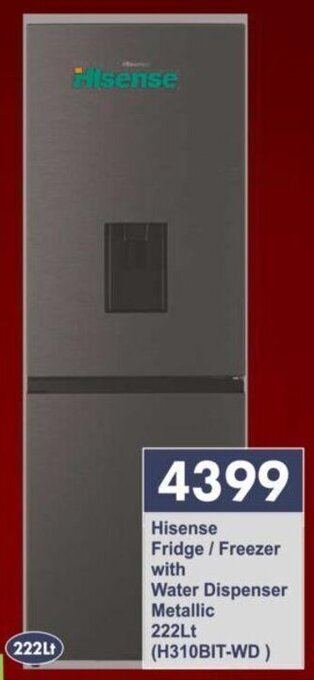 President Hyper Hisense Fridge/Freezer with Water Dispenser Metallic 222Lt offer