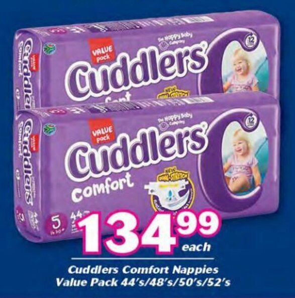 Cuddlers Comfort Nappies Value Pack 44's / 48's / 50's / 52's offer at Cambridge Food