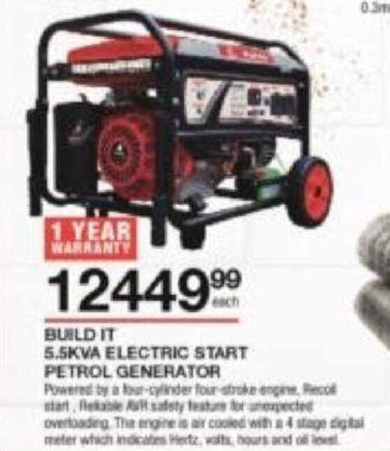 Build Ot 5,5 KVA Electric Start Petrol Generator offer at Build It
