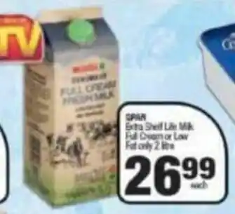 Spar SPAR Extra Shelf Life Milk Full Cream or Low Fat only 2 Litre offer
