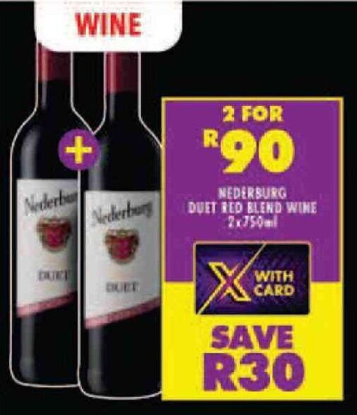 Nederburg Duet Red Blend Wine 2 x 750ml offer at Shoprite Liquor
