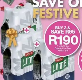 President Liquor 3 x 6 x 330ml Castle Lite Beer NRB / cans offer