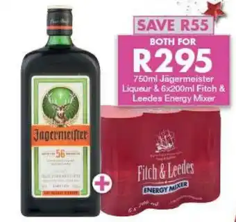 President Liquor 750ml Jägermeister Liqueur & 6 x 200ml Fitch & Leedes Energy Mixer offer