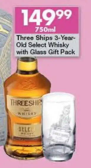 President Liquor Three Ships 3-Year-Old Select Whiskey 750ml with Glass Gift Pack offer