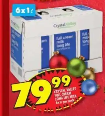 Shoprite Crystal Valley Full Cream Long Life Milk 6 x 1L per pack offer