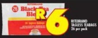 Shoprite Ritebrand Tagless Teabags 26 per pack offer