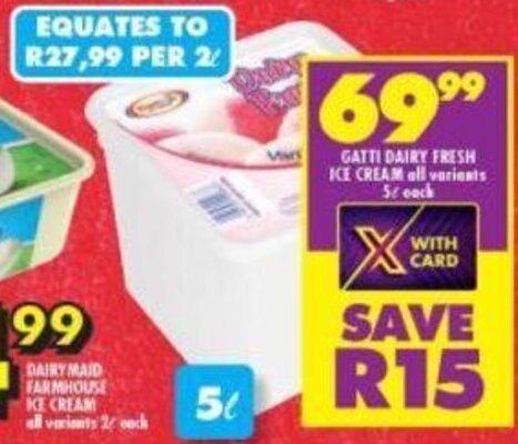 Gatti Dairy Fresh Ice Cream all variants 5L offer at Shoprite