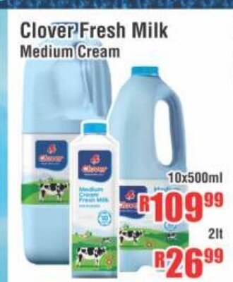 Devland Cash And Carry Clover Fresh Milk Medium Milk Medium Cream 10x500ml offer