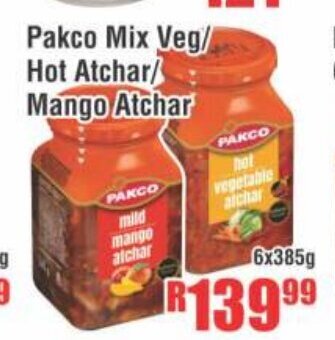Pakco Mix Veg / Hot Atchar / Mango Atchar 6x385g