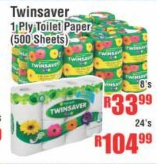 Devland Cash And Carry Twinsaver 1 Ply Toilet Paper (500 Sheets) 8's offer