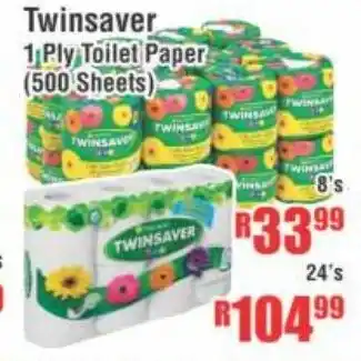 Devland Cash And Carry Twinsaver 1 Ply Toilet Paper (500 Sheets) 24's offer