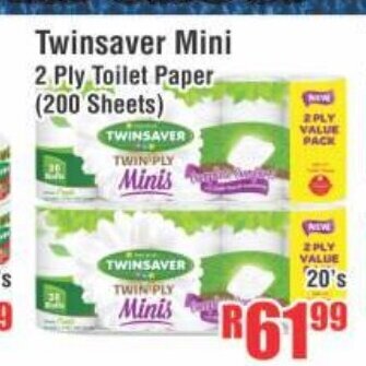 Devland Cash And Carry Twinsaver Mini 2 Ply Toilet Paper (200 Sheets) 20's offer