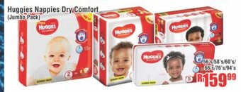 Devland Cash And Carry Huggies Nappies Dry Comfort (Jumbo Pack) 56's/58's/60's/66's/76's/94's offer