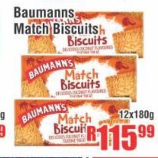 Devland Cash And Carry Baumanns Match Biscuits 12x180g offer