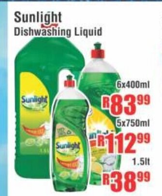 Devland Cash And Carry Sunlight Dishwashing Liquid 6x400ml offer