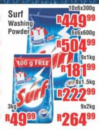 Devland Cash And Carry Surf Washing Powder 6x6x600g offer
