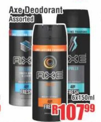 Devland Cash And Carry Axe Deodorant Assorted 6x150ml offer