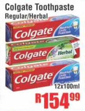 Devland Cash And Carry Colgate Toothpaste Regular / Herbal 12x100ml offer