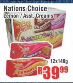 Devland Cash And Carry Nations Choice Lemon / Asst. Creams 12x140g offer