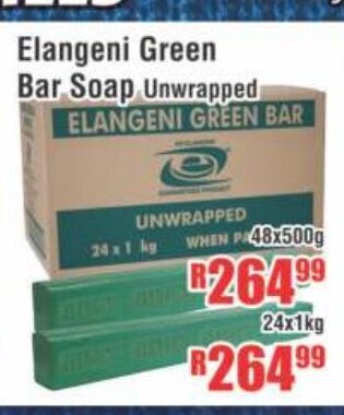 Devland Cash And Carry Elangeni Green Bar Soap Unwrapped 48x500g / 24x1kg offer