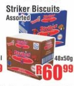 Devland Cash And Carry Striker Biscuits Assorted 48x50g offer