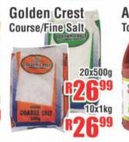 Devland Cash And Carry Golden Crest Course / Fine Salt 20x500g / 10x1kg offer
