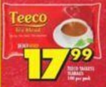 Shoprite Teeco Tagless Teabags 100 per pack offer