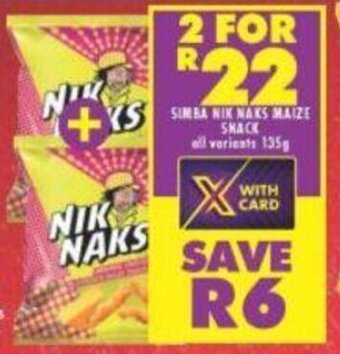 Shoprite Simba Nik Naks Maize Snack all variants 2 x 135g offer