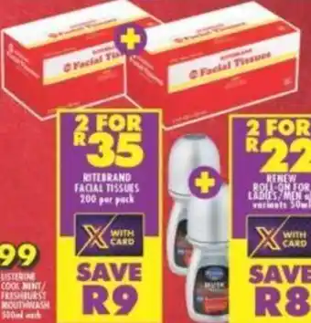 Shoprite Ritebrand Facial Tissues 2 x 200 per pack offer