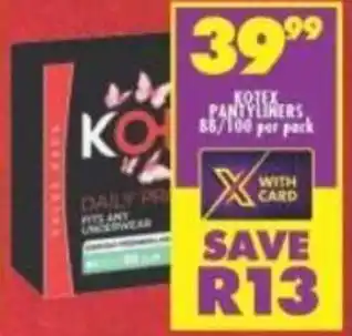 Shoprite Kotex Panty Liners 88 / 100 per pack offer