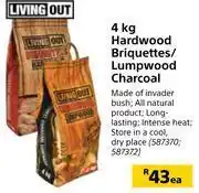 Builders Warehouse Living out hardwood briquettes/lumpwood charcoal-each offer