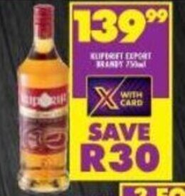 Shoprite Klipdrift Export Brandy 750ml offer