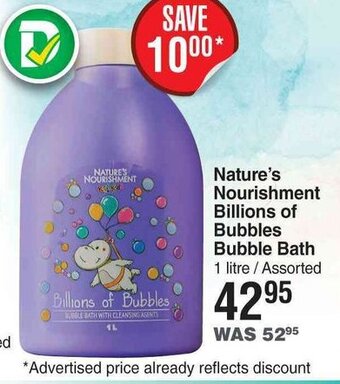 Dis-Chem Nature's Nourishment Billions of Bubbles Bubble Bath 1L offer