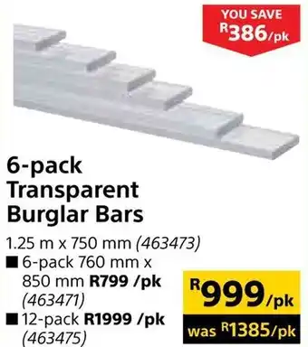 Builders Warehouse 6-Pack Transparent Burglar Bars 1,25m x 750mm offer