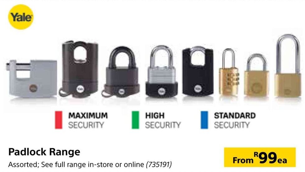 Yale Padlock Range offer at Builders Warehouse