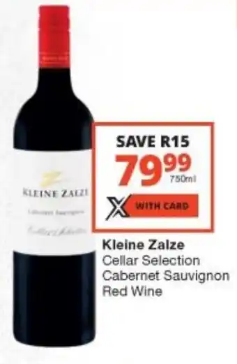 Checkers Liquor Shop Kleine Zalze Cellar Selection Cabernet Sauvignon Red Wine 750ml offer