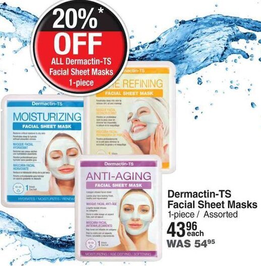 DermactinTS Facial Sheet Masks 1Piece/Assorted offer at DisChem