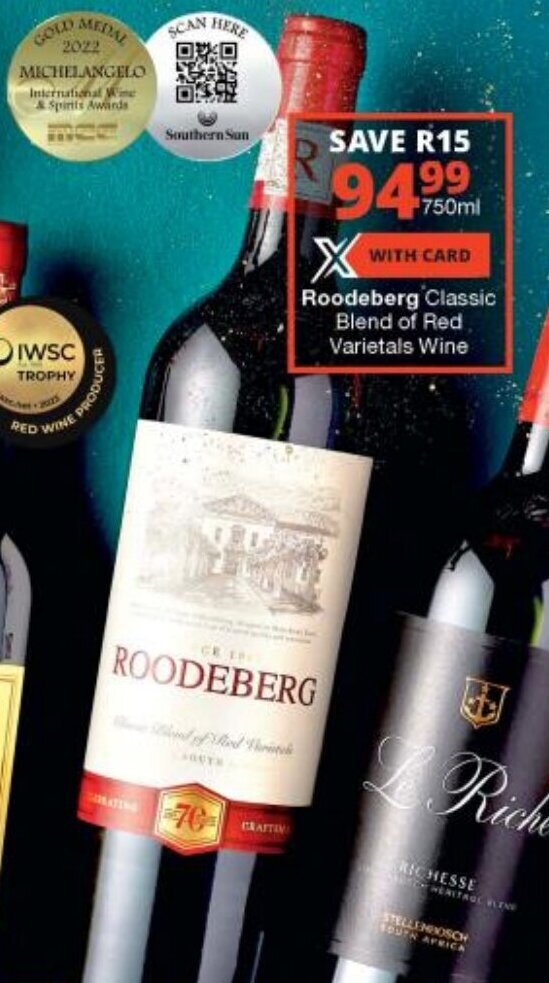 Roodeberg Classic Blend of Red Varietals Wine 750ml offer at Checkers