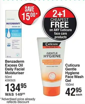 Dis-Chem Benzaderm Excess Oil Daily Facial Moisturiser 50ml offer