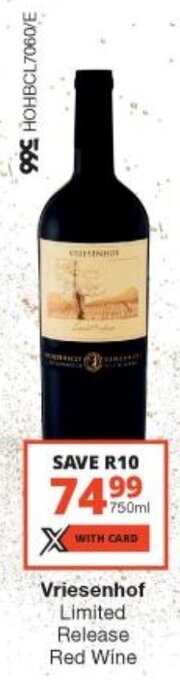 Checkers Liquor Shop Vriesenhof Limited Release Red Wine 750ml offer