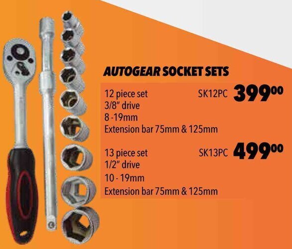 Autogear Socket Sets 12 Piece Set 3/8" Drive SK12pc offer at Midas