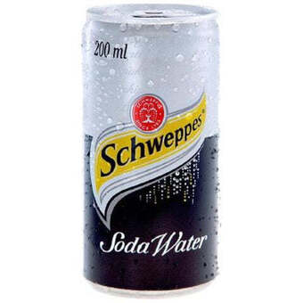 Norman Goodfellows Schweppes soda water can 200ml offer