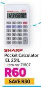 Sharp pocket calculator el 231l
