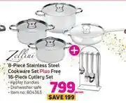 Game Zellini 8 piece stainless steel cookware set plus free 16 piece cutlery set-per set offer