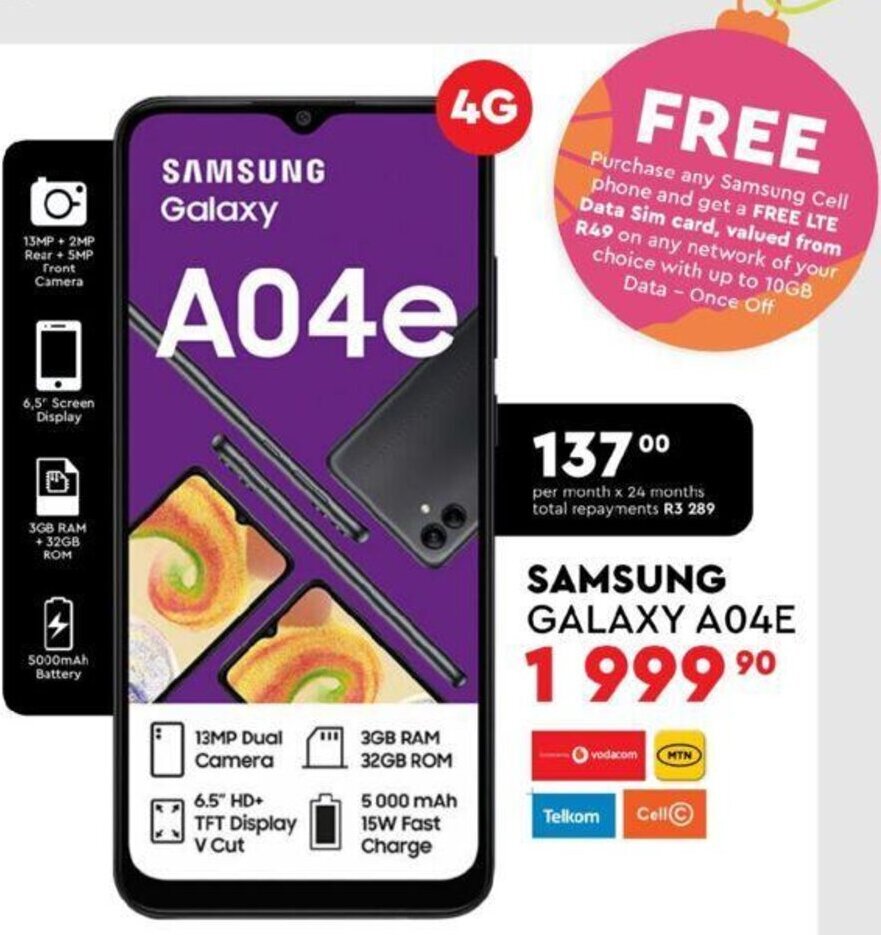 Samsung Galaxy A04E offer at Edgars
