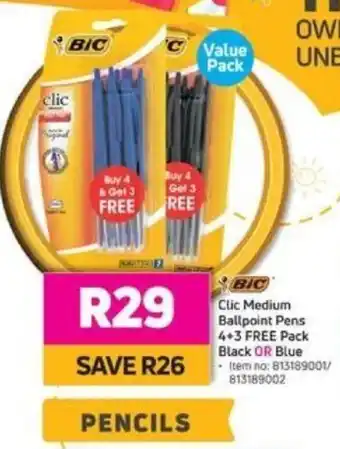 Game BIC Clic Medium Ballpoint Pens 4+3 Free Pack Black or Blue offer